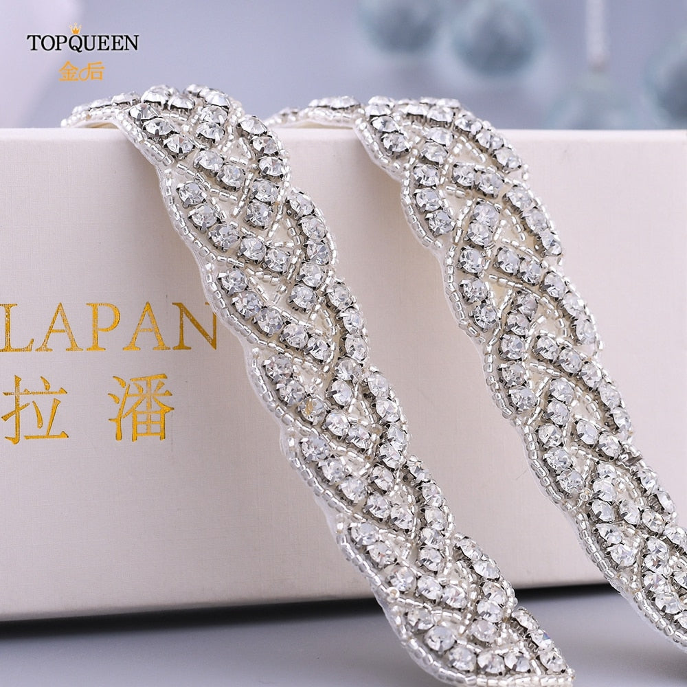 TOPQUEEN S216 Women&#39;s Rhinestones Belt Handmade Wedding Dresses Belt Marriage Bridal Ribbion Belts Wedding Bride Sash Party Belt