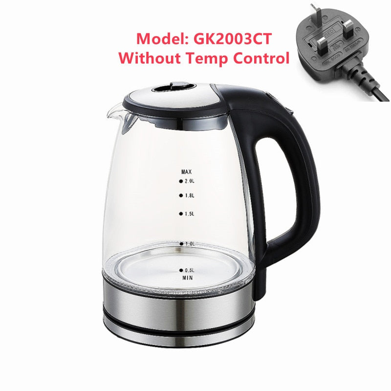 DEVISIB Electric Kettle 2.0L Glass Tea Coffee Hot Water Boiler LED Indicator Auto Shut-Off &amp; Boil-Dry Protection Matte Black