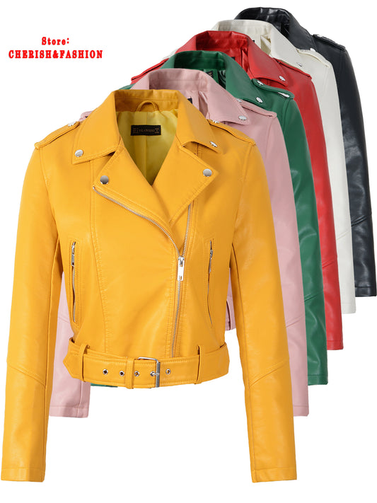 New Arrival brand Winter Autumn Green Motorcycle leather jackets yellow leather jacket women leather coat slim PU jacket Leather