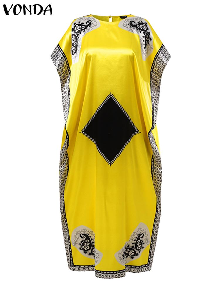 VONDA ชุดสตรี 2022 เซ็กซี่แขนสั้นพิมพ์ชุดราตรี Maxi แฟชั่นจีบ Sundress ลำลอง Vestidos Robe