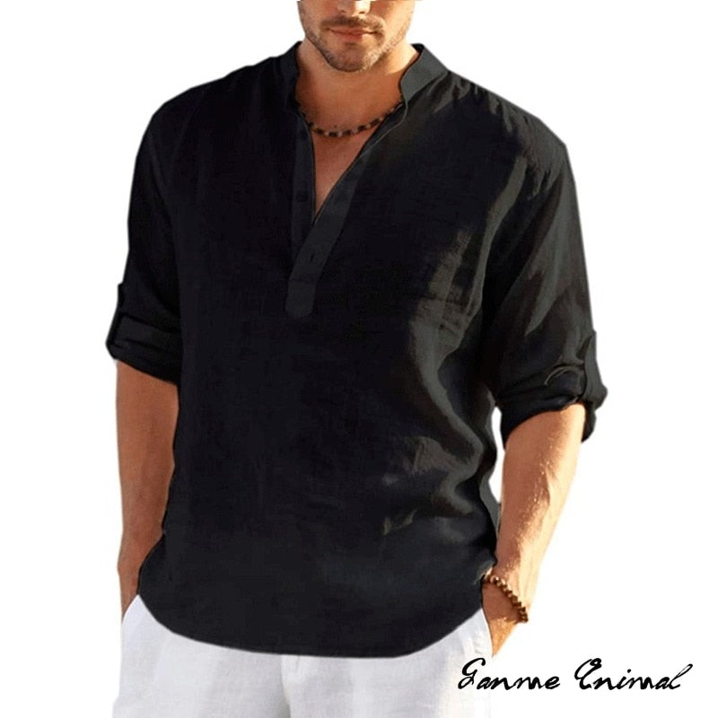 New Men's Linen Long Sleeve T-Shirt Solid Color Loose Casual Oversized T Shirt  Cotton Linen Shirt Plus Size Shirts Men