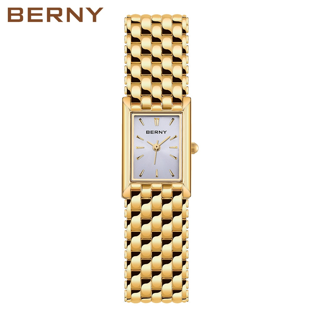 BERNY Gold Watch for Women Luxury Women&#39;s Wristwatch Waterproof Golden Female Clock Stainless Steel Fashion Quartz Ladies Watch