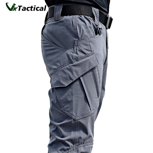 ใหม่ Mens กางเกงยุทธวิธีหลายกระเป๋าความยืดหยุ่นทหาร Urban Commuter Tacitcal กางเกงผู้ชาย Slim กางเกงคาร์โก้ไขมัน 5XL