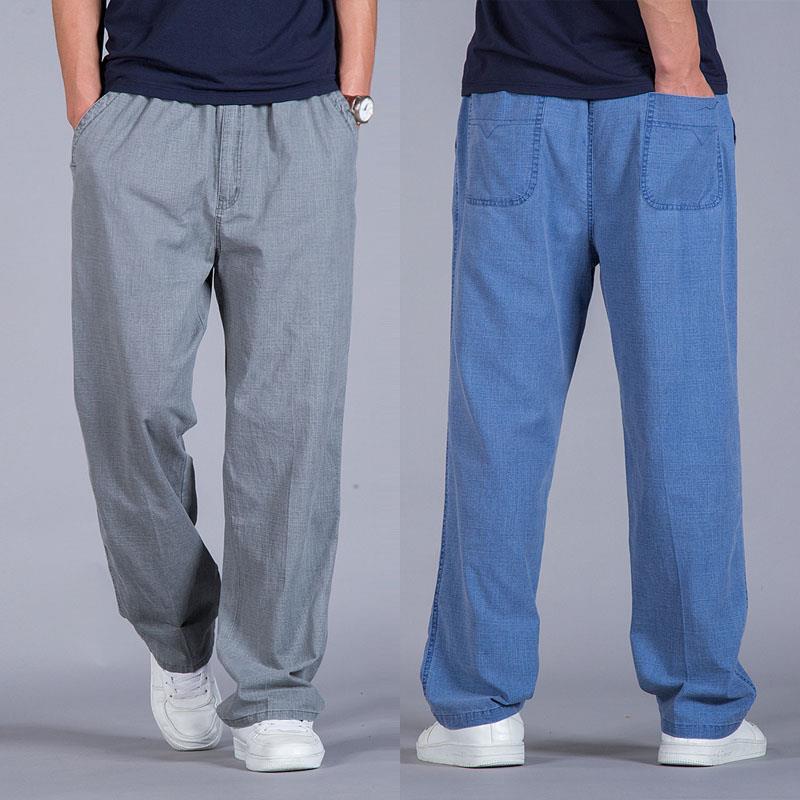 Men&#39;s High Waist Trausers Summer Pants Clothing  2022Casual Linen Loose Cotton Elastic Band Thin Work Vintage Wide Legs Pants