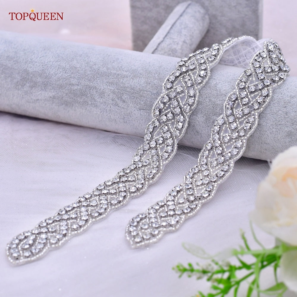 TOPQUEEN S216 Women&#39;s Rhinestones Belt Handmade Wedding Dresses Belt Marriage Bridal Ribbion Belts Wedding Bride Sash Party Belt