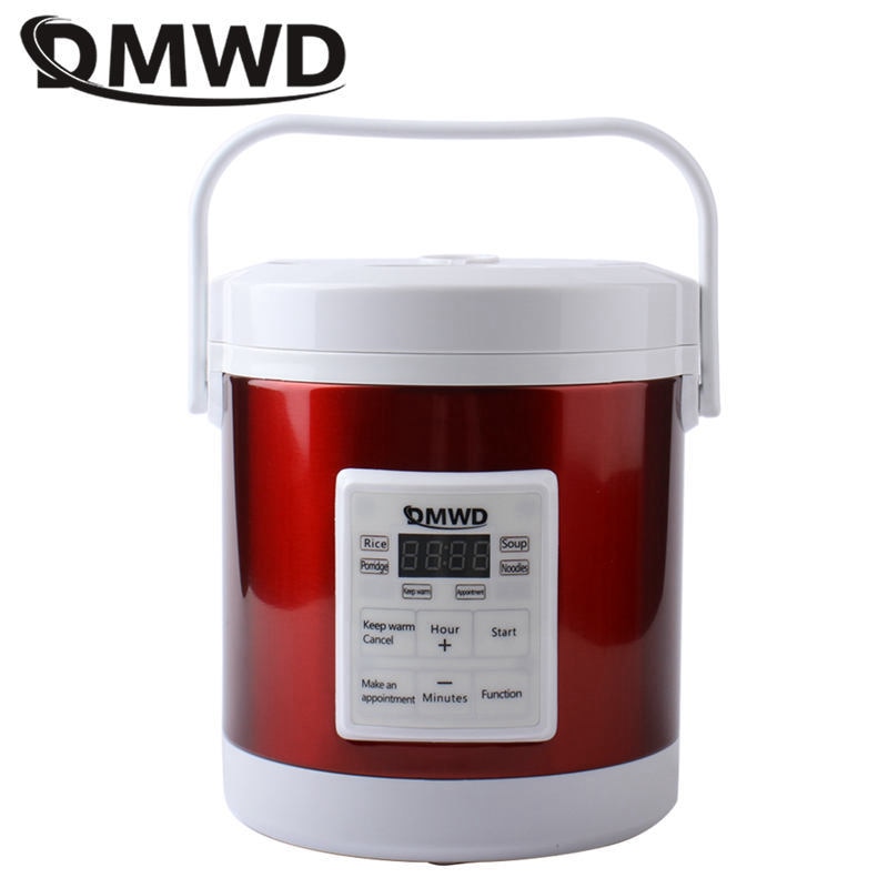 DMWD 12V 24V หม้อหุงข้าวขนาดเล็ก 1.6L รถบรรทุกไฟฟ้าซุปโจ๊กเครื่องทำอาหารนึ่งอาหารอุ่นกล่องอาหารกลางวันความร้อนอย่างรวดเร็ว