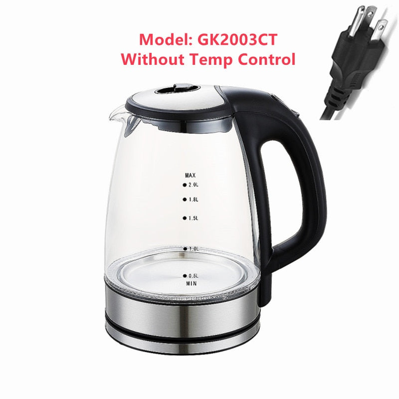 DEVISIB Electric Kettle 2.0L Glass Tea Coffee Hot Water Boiler LED Indicator Auto Shut-Off &amp; Boil-Dry Protection Matte Black