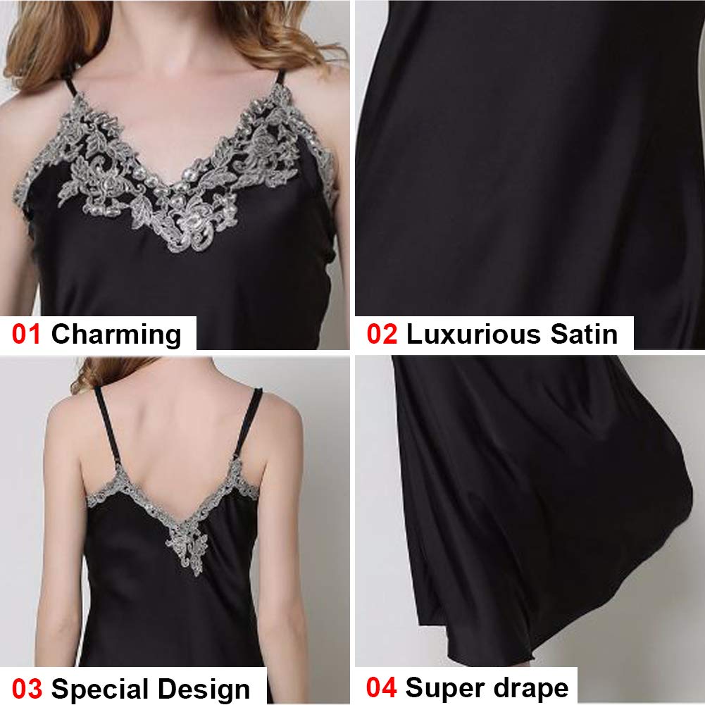 Women's Nightdress Lace Satin Nightgowns Sexy Lingerie Long Chemise Sleepwear