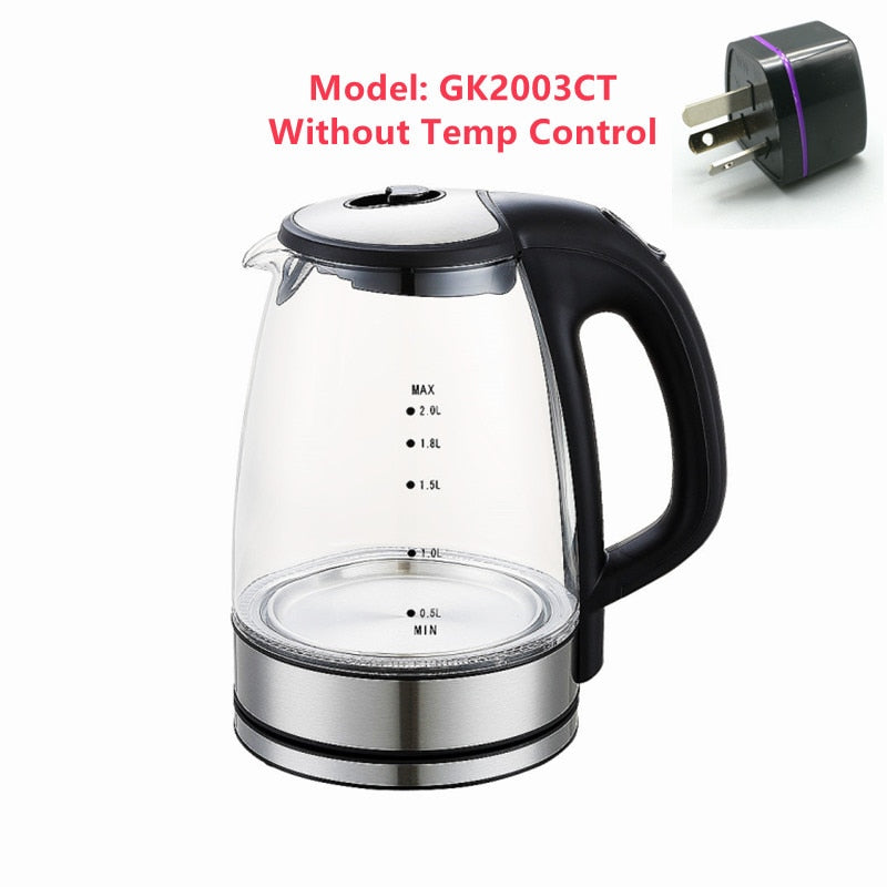 DEVISIB Electric Kettle 2.0L Glass Tea Coffee Hot Water Boiler LED Indicator Auto Shut-Off &amp; Boil-Dry Protection Matte Black