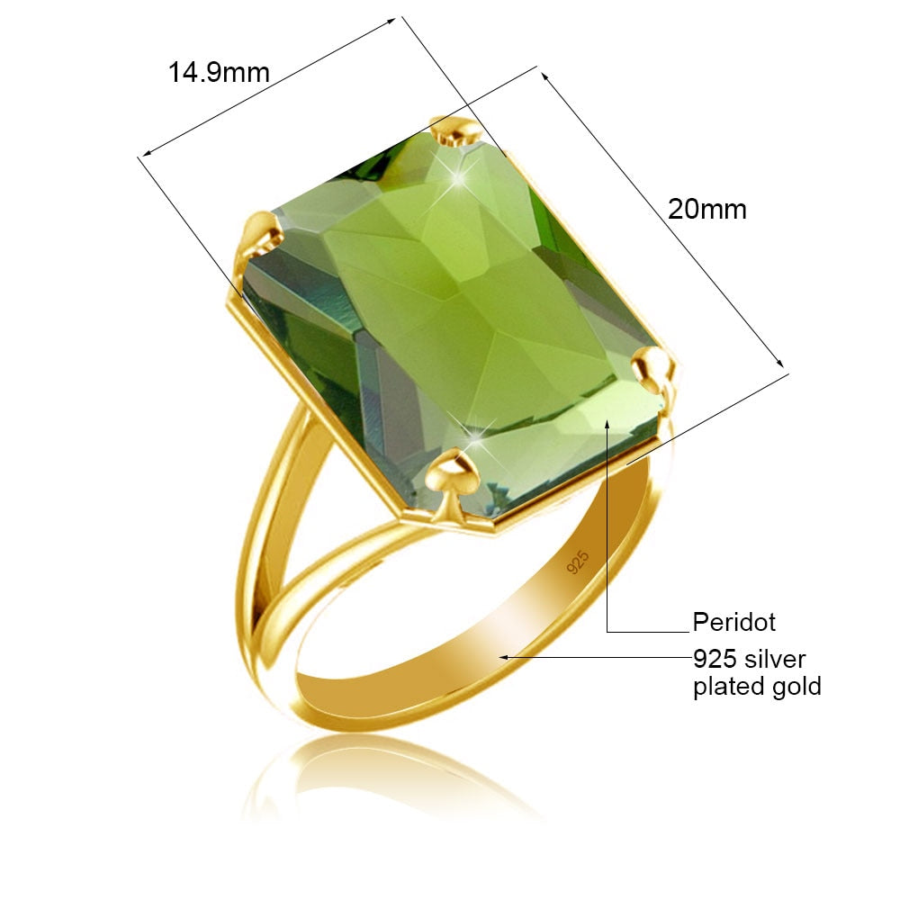 Szjinao คุณภาพสูงแหวนผู้หญิง 925 เงินสเตอร์ลิง Peridot 14K Gold Plated Heart Anniversary Party ของขวัญหรูหราเครื่องประดับ