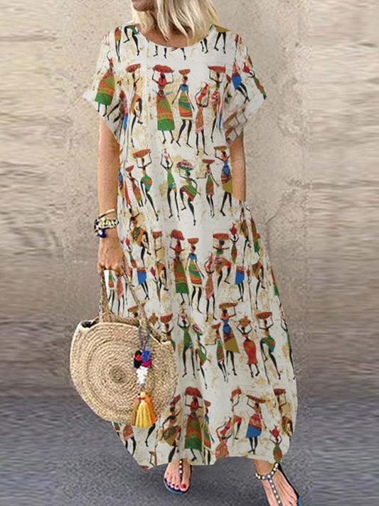 Women's Summer Sundress ZANZEA Stylish Cartoon Print Maxi Dress Casual Short Sleeve Tunic Vestidos Female O Neck Robe Oversize