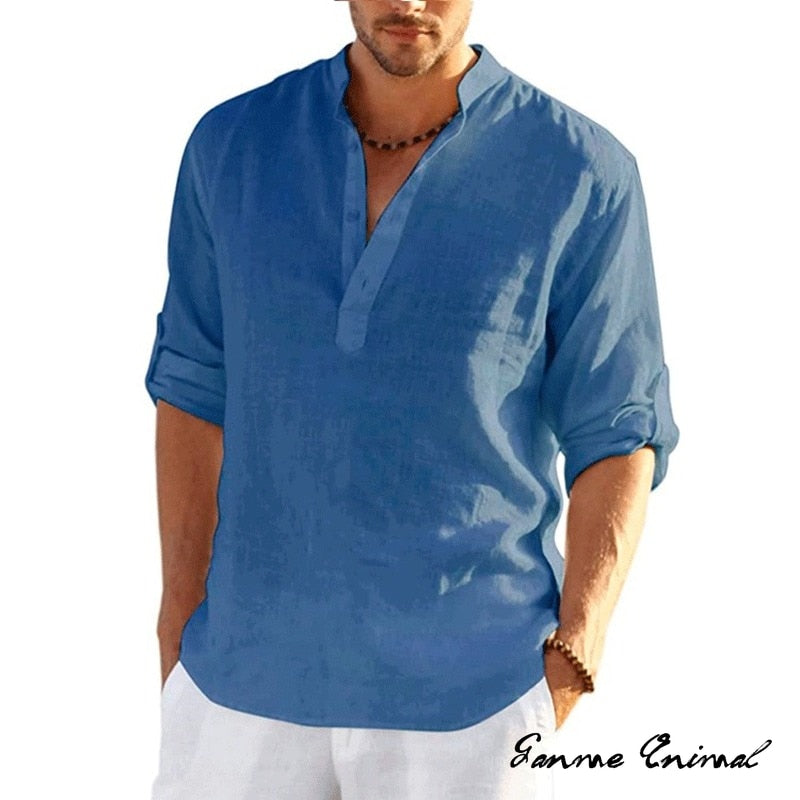 New Men's Linen Long Sleeve T-Shirt Solid Color Loose Casual Oversized T Shirt  Cotton Linen Shirt Plus Size Shirts Men