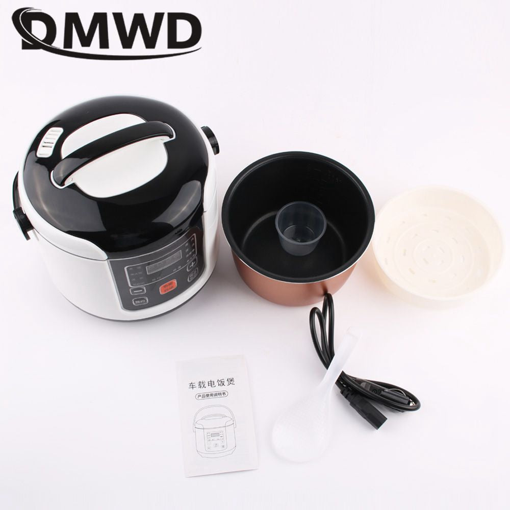 DMWD 2L หม้อหุงข้าวไฟฟ้า 12/24V รถยนต์/รถบรรทุก Multicooker กล่องอาหารกลางวันแบบพกพาโจ๊กเครื่องทำอาหารหม้อซุป 24H นัด