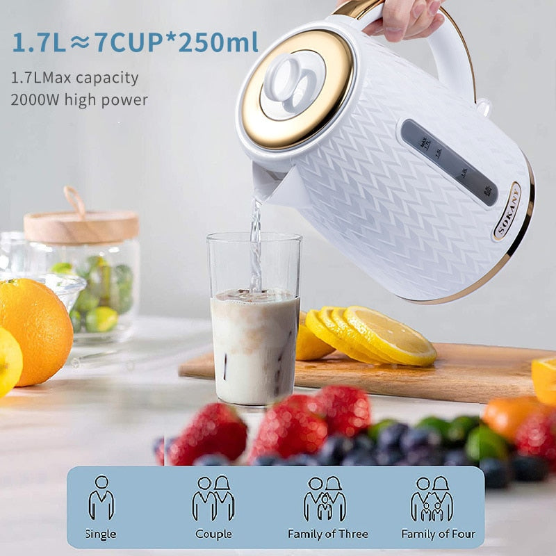 Electric Kettle White 2000W Handheld Instant Heating Electric Water Kettle Auto Power-off 1.7L Capacity