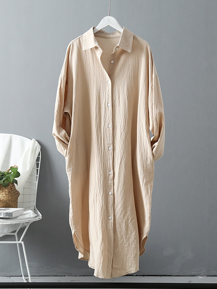 Syiwidii ​​ยาวชุดเสื้อเชิ้ตสีขาวสำหรับผู้หญิงผ้าลินินผ้าฝ้าย 2023 ฤดูใบไม้ผลิฤดูร้อนสบายๆเสื้อผ้าเกาหลีวินเทจขนาดใหญ่ MIDI เสื้อคลุม