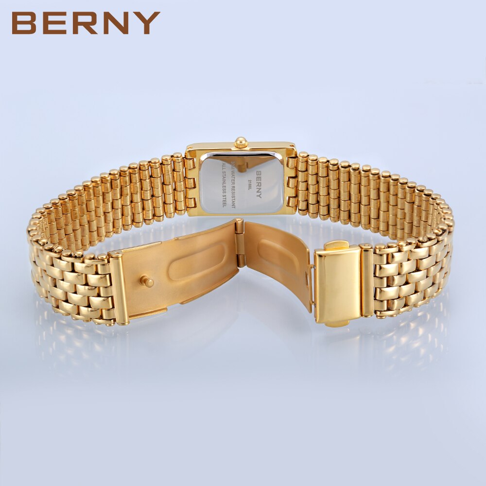 BERNY Gold Watch for Women Luxury Women&#39;s Wristwatch Waterproof Golden Female Clock Stainless Steel Fashion Quartz Ladies Watch