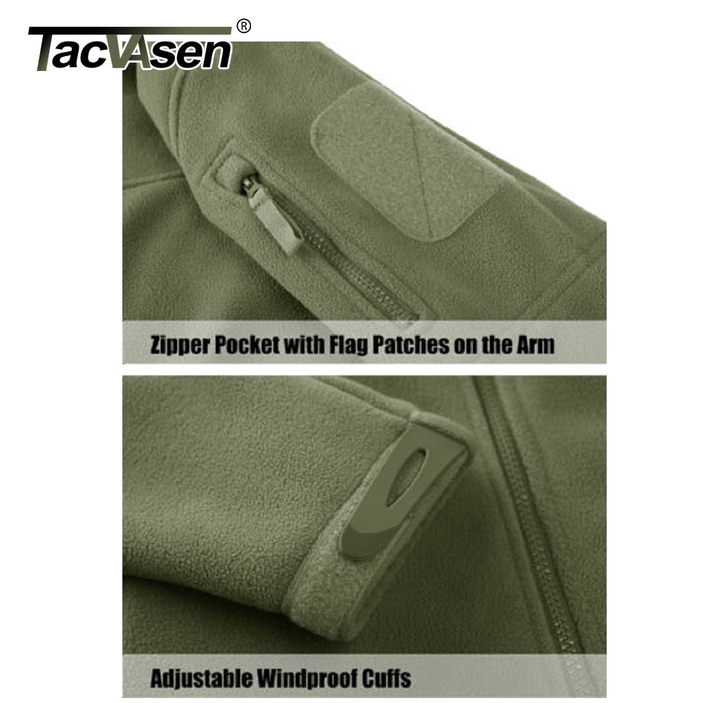 TACVASEN Full Zip Up Tactical Army Fleece Jacket Military Thermal Warm Police Work Coats Mens Safari Jacket Outwear Windbreaker