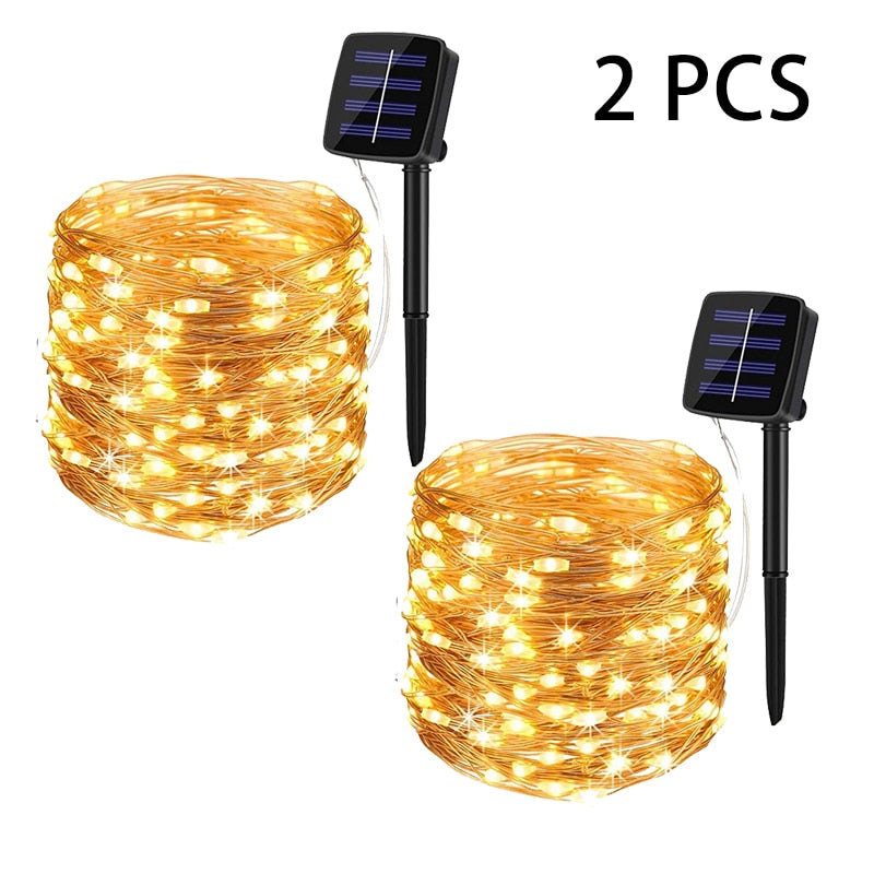 LED Solar Fairy String Lights Outdoor Festoon Lamp Waterproof 8 Modes Copper Wire Light 32/22/12/7M Christmas Garland Yard Decor