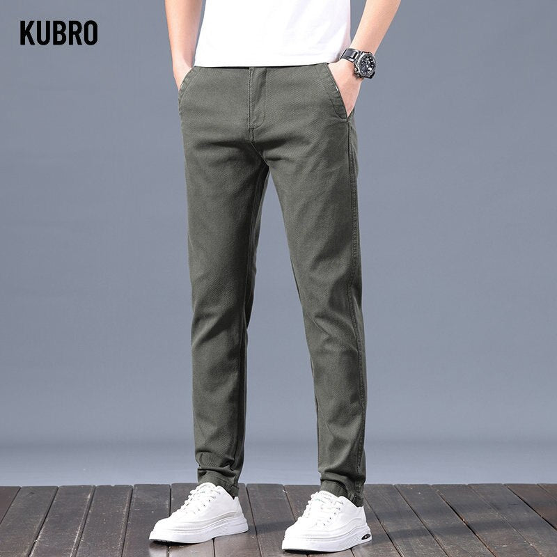 KUBRO 2023 Casual Trousers Men's Loose Straight Elastic Business Full Length Pants Summer Sports Trend Versatile Male Streetwear