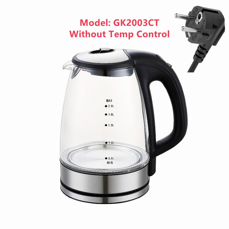 DEVISIB Electric Kettle 2.0L Glass Tea Coffee Hot Water Boiler LED Indicator Auto Shut-Off &amp; Boil-Dry Protection Matte Black