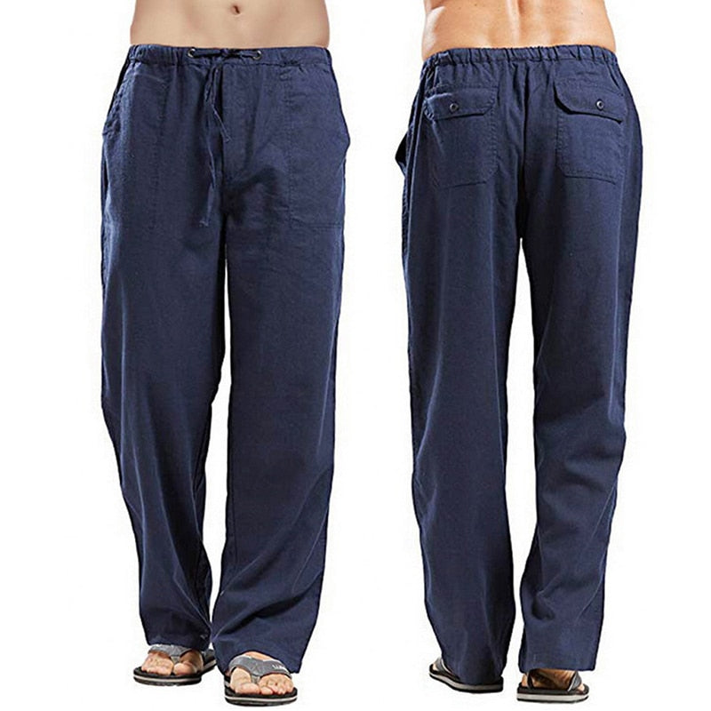Autumn Linen Wide Men Pants Korean Trousers Oversize Linens Streetwear Male Spring Yoga Pants Casual Men Clothing Sweatpants