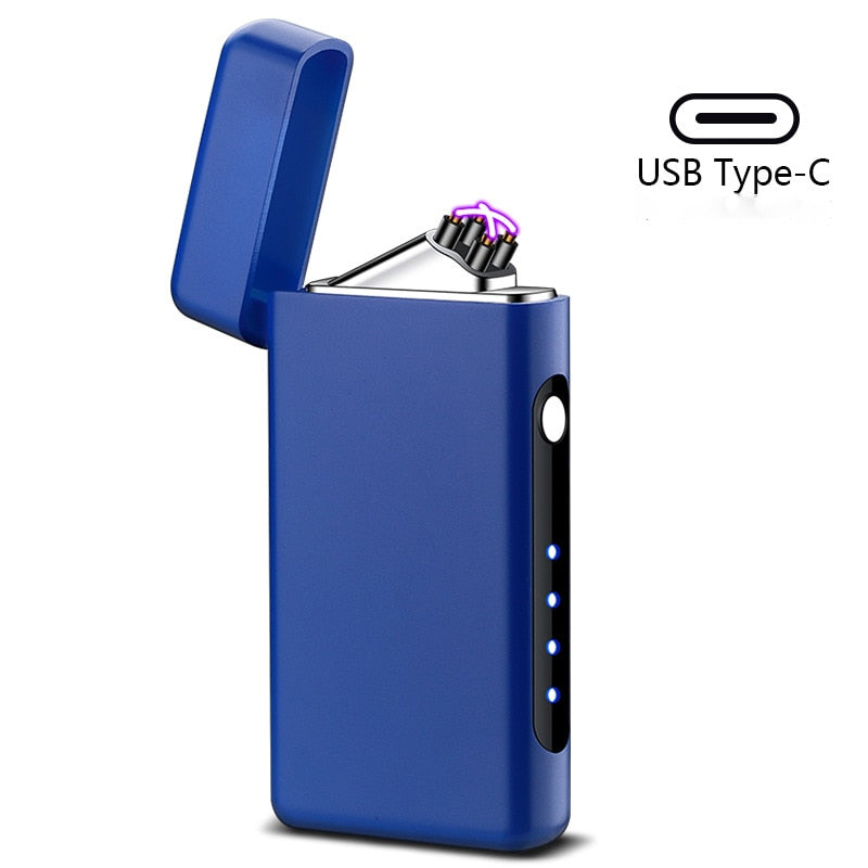 New Double Arc Lighter Metal Windproof Lighter USBType-C Fast Charging Lighter Men&#39;s Gift Smoking Accessories Unusual Lighters