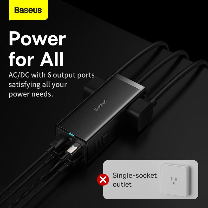 Baseus 100W GaN3 Pro Desktop Charger Power Strip Charging Station Fast Charger For iPhone 14 13 12 Pro Max Xiaomi Samsung Laptop