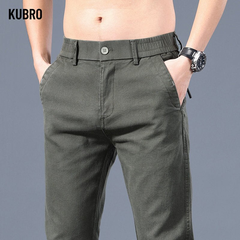 KUBRO 2023 Casual Trousers Men's Loose Straight Elastic Business Full Length Pants Summer Sports Trend Versatile Male Streetwear