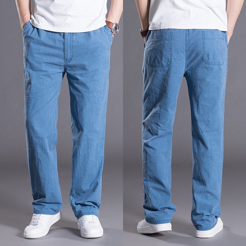 Men&#39;s High Waist Trausers Summer Pants Clothing  2022Casual Linen Loose Cotton Elastic Band Thin Work Vintage Wide Legs Pants