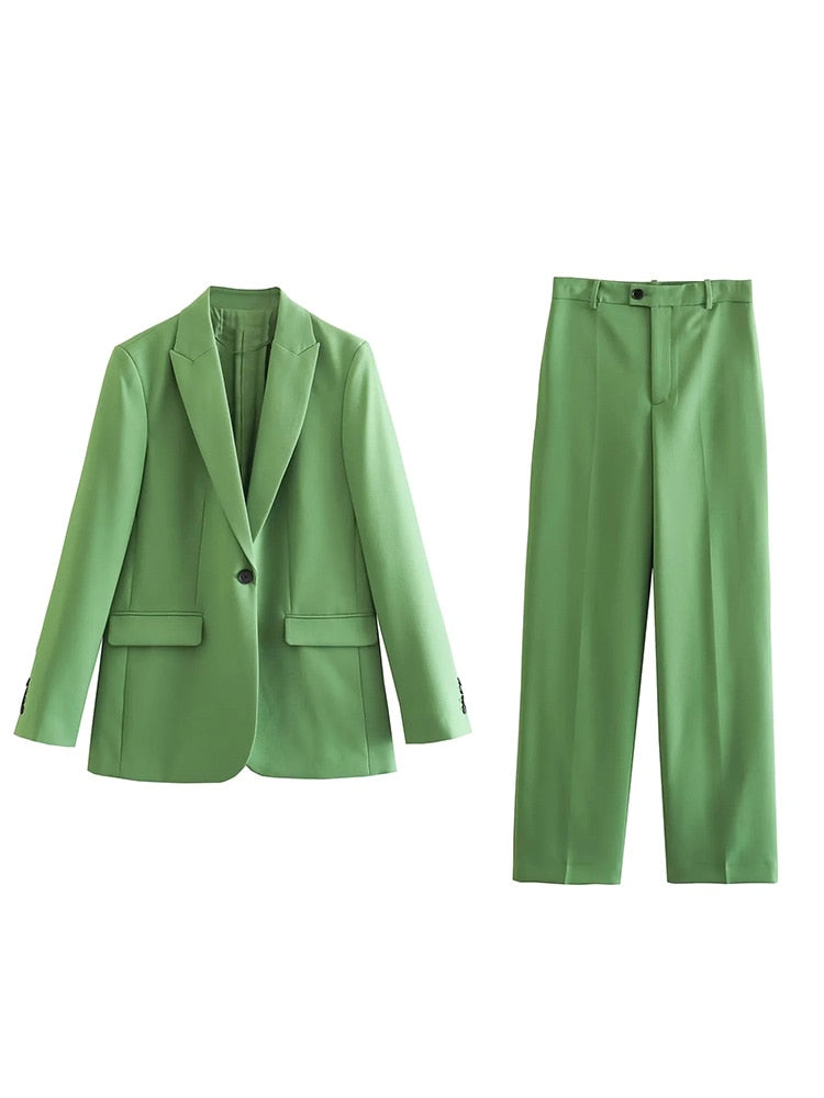 Women's Trouser Suit Blue Blazer Pant Suits Spring Women's Formal Outfits Office Lady Pants Sets One Button Spring Blazer Jacket