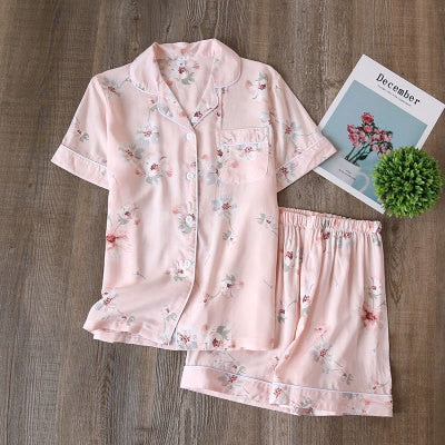 summer new women's pajamas thin section short-sleeved shorts large floral print pajamas home service ladies pajamas for women