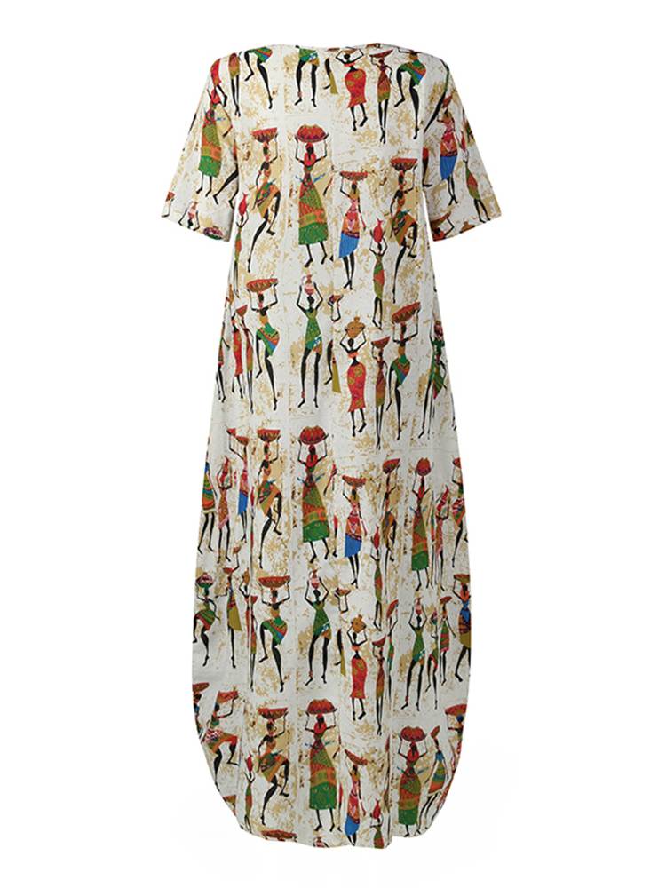 Women's Summer Sundress ZANZEA Stylish Cartoon Print Maxi Dress Casual Short Sleeve Tunic Vestidos Female O Neck Robe Oversize