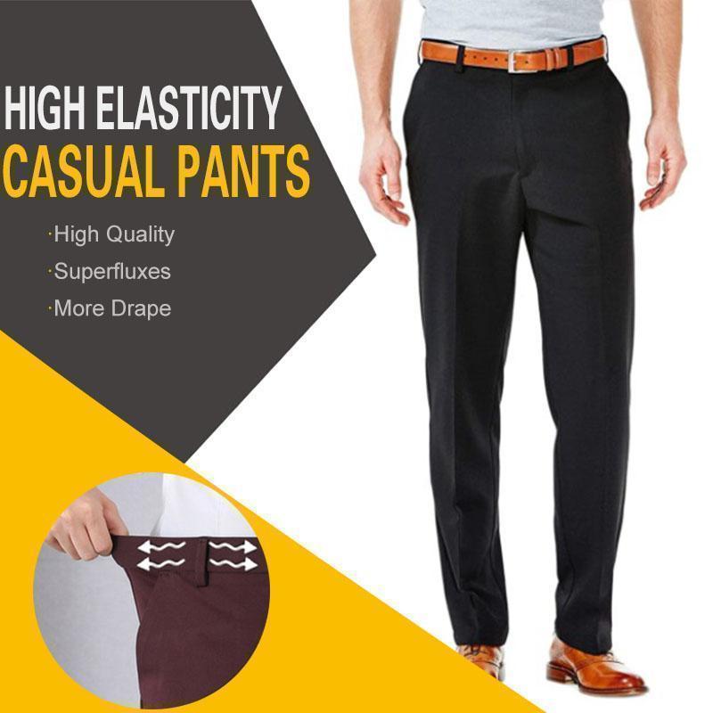 High Stretch Men&#39;s Classic Pants Summer Autumn Casual Pants Elastic High