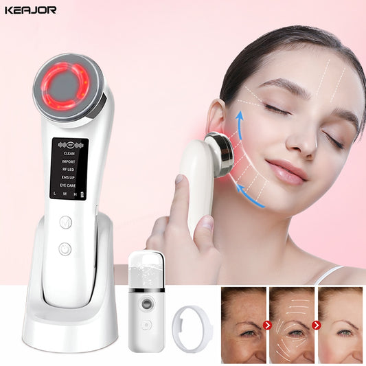 RF Face Skin Tightening Electric Radio Frequency Massager LED Facial Rejuvenation EMS Lifting Wrinkle Remover with Blue Light