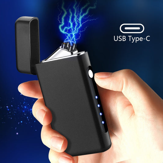 ใหม่ Double Arc ไฟแช็กโลหะ Windproof ไฟแช็ก USBType-C Fast CHARGING ไฟแช็กผู้ชายของขวัญอุปกรณ์สูบบุหรี่ผิดปกติไฟแช็ก