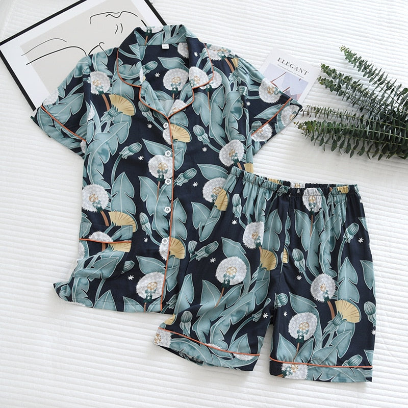 summer new women's pajamas thin section short-sleeved shorts large floral print pajamas home service ladies pajamas for women