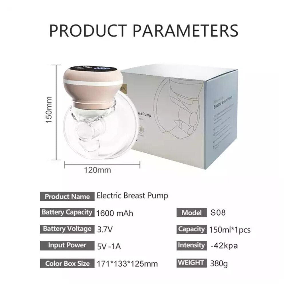 Wearable Electric Breast Pump With Touch Panel and LED Display Screen Hands Free Portable Milk Extractor BPA-free Milk Collector