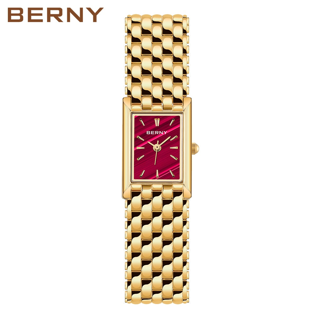 BERNY Gold Watch for Women Luxury Women&#39;s Wristwatch Waterproof Golden Female Clock Stainless Steel Fashion Quartz Ladies Watch