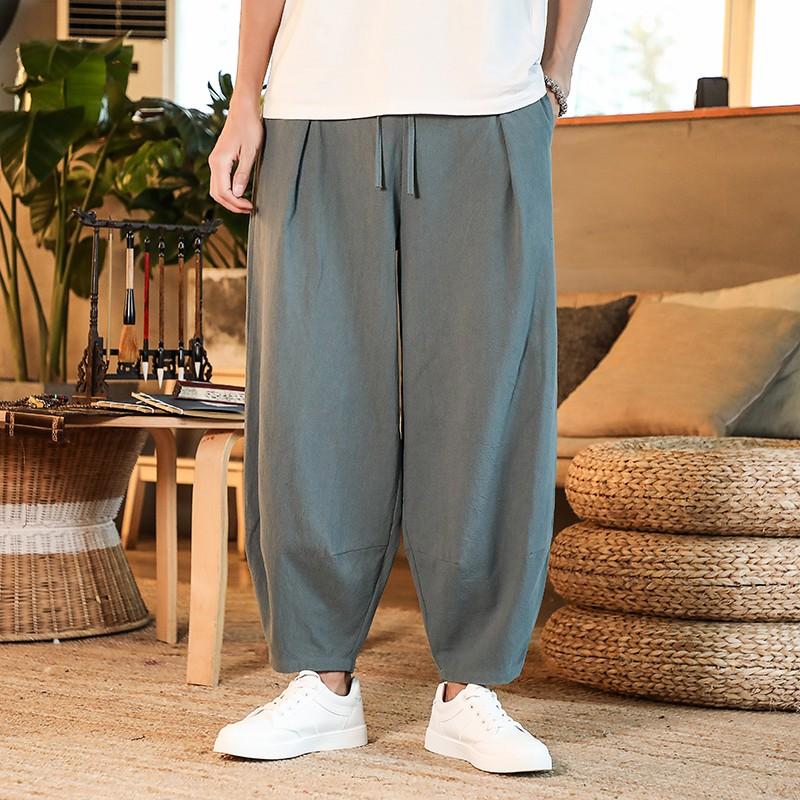 Japanese Loose Men&#39;s Cotton Linen Pants Male Summer New Breathable Solid Color Linen Trousers Fitness Streetwear Plus Size M-5XL