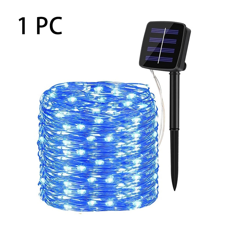 LED Solar Fairy String Lights Outdoor Festoon Lamp Waterproof 8 Modes Copper Wire Light 32/22/12/7M Christmas Garland Yard Decor