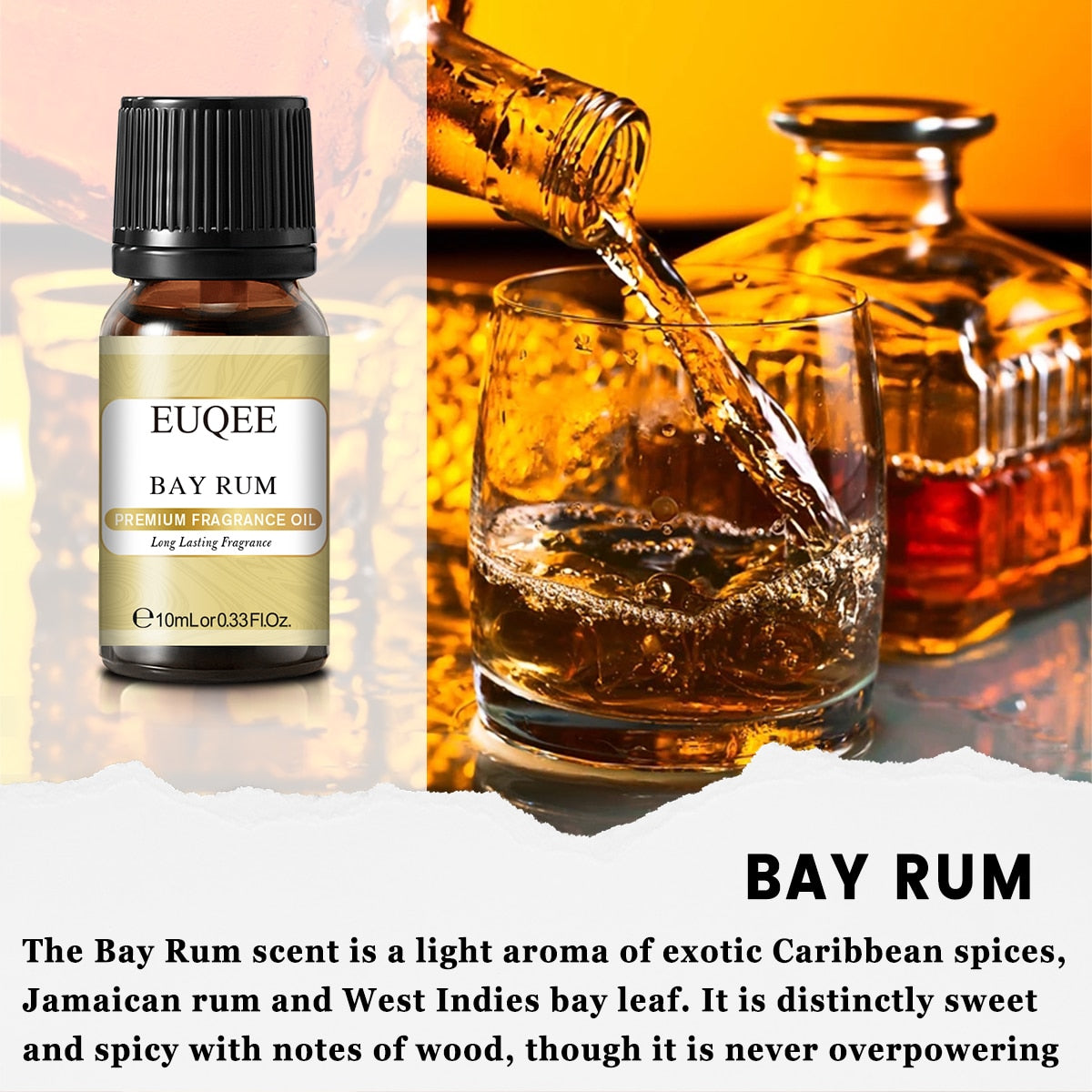 EUQEE 10ml Men's Perfume Oil Leather Bay Rum Sweet Tobacco Aroma Essential Oils Cedarwood Sandalwood Lilac Coconut Fragrance Oil