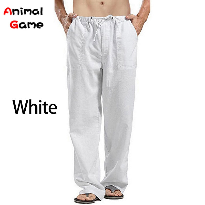 Autumn Linen Wide Men Pants Korean Trousers Oversize Linens Streetwear Male Spring Yoga Pants Casual Men Clothing Sweatpants