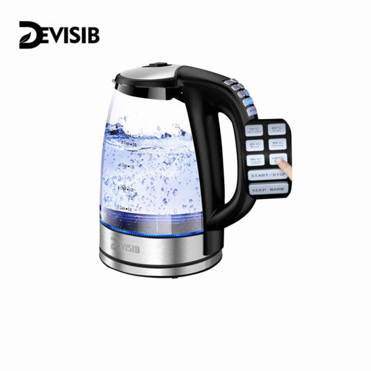 DEVISIB Electric Kettle 2.0L Glass Tea Coffee Hot Water Boiler LED Indicator Auto Shut-Off &amp; Boil-Dry Protection Matte Black