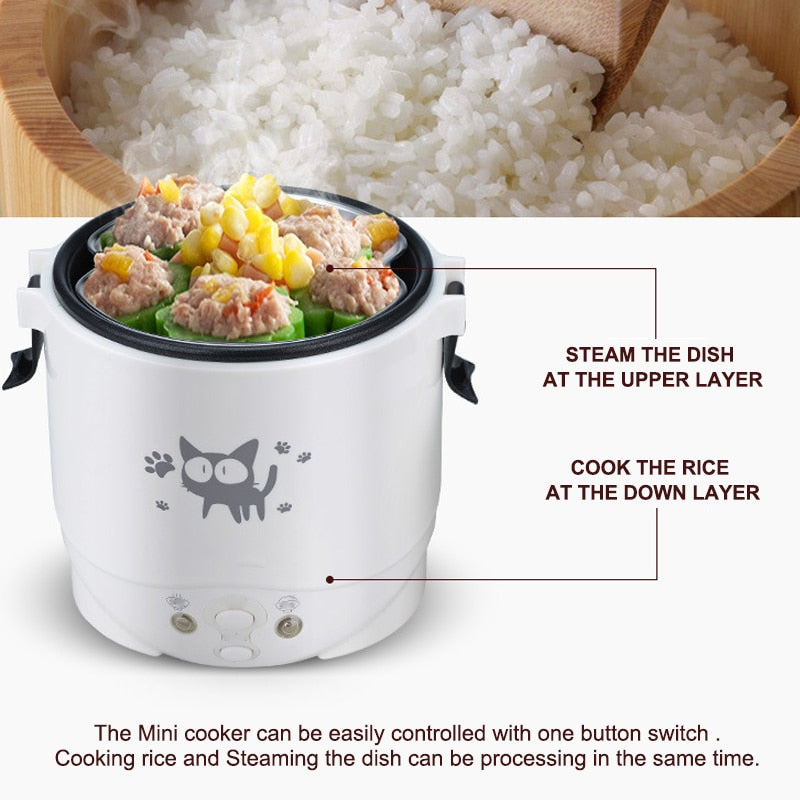 Electric Mini Rice Cooker Portable MultiCooker Household Rice Cookers 12V 24V 220V Pot Cooking Machine Pans For Car Truck Home