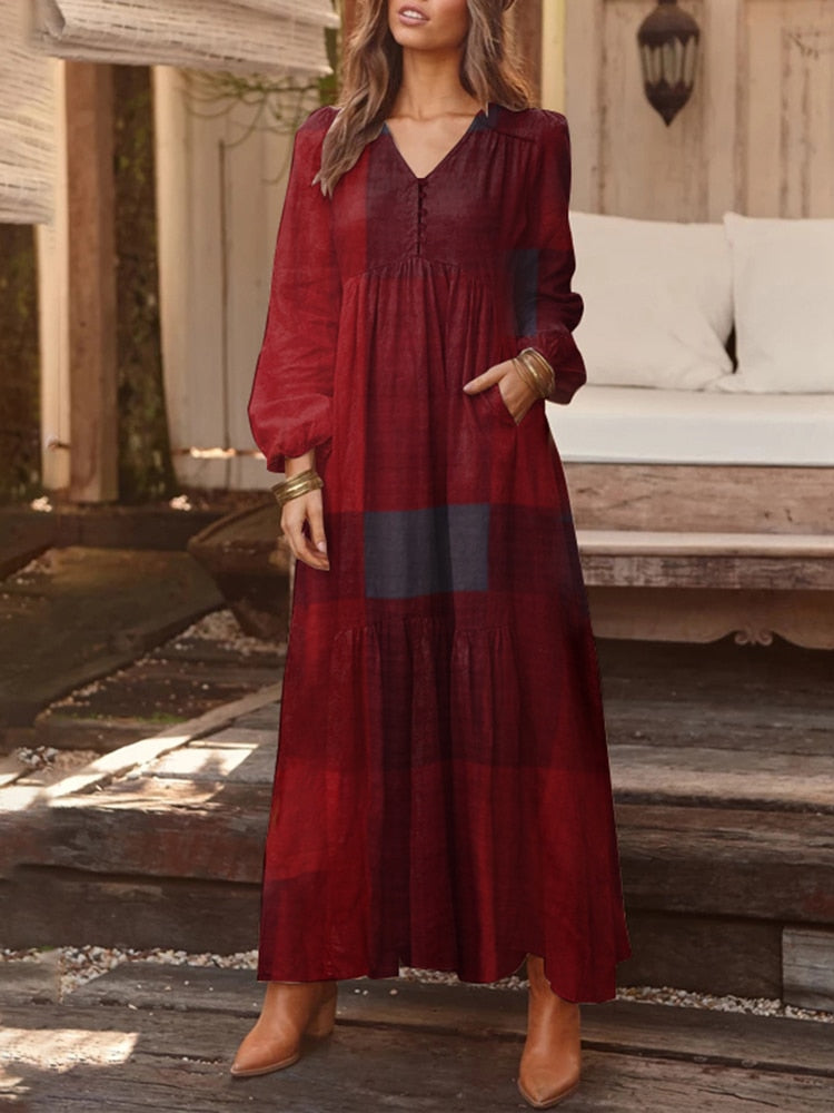 Bohemian Shirt Dress Women's Maxi Sundress ZANZEA 2023 Spring Elegant Casual V Neck Ruflle Vestido Female Long Sleeve Tunic Robe