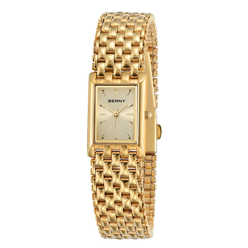 BERNY Gold Watch for Women Luxury Women&#39;s Wristwatch Waterproof Golden Female Clock Stainless Steel Fashion Quartz Ladies Watch