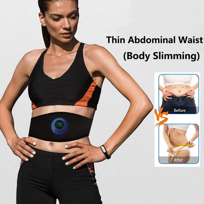 EMS Muscle Stimulator Abs Abdominal Trainer Toning Belt USB Recharge Body Belly Weight Loss Home Gym Fitness Equiment Unisex
