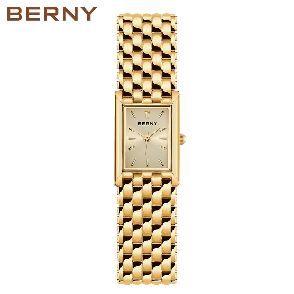 BERNY Gold Watch for Women Luxury Women&#39;s Wristwatch Waterproof Golden Female Clock Stainless Steel Fashion Quartz Ladies Watch